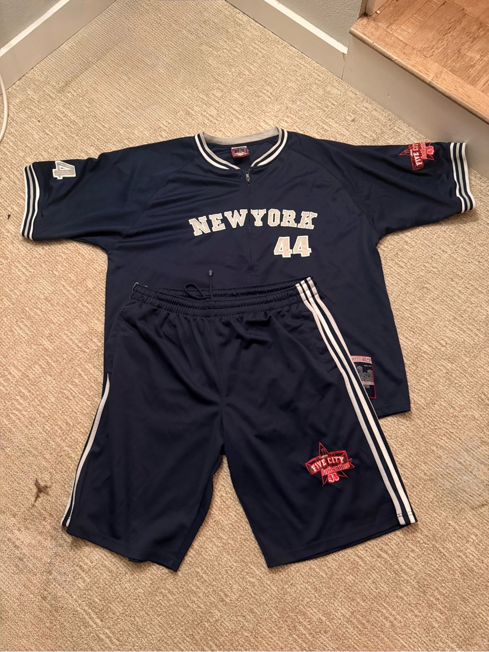 Y2K 90’s Hip Hop, New York 44 Navy Athletic Zip Up Jersey and Shorts Set